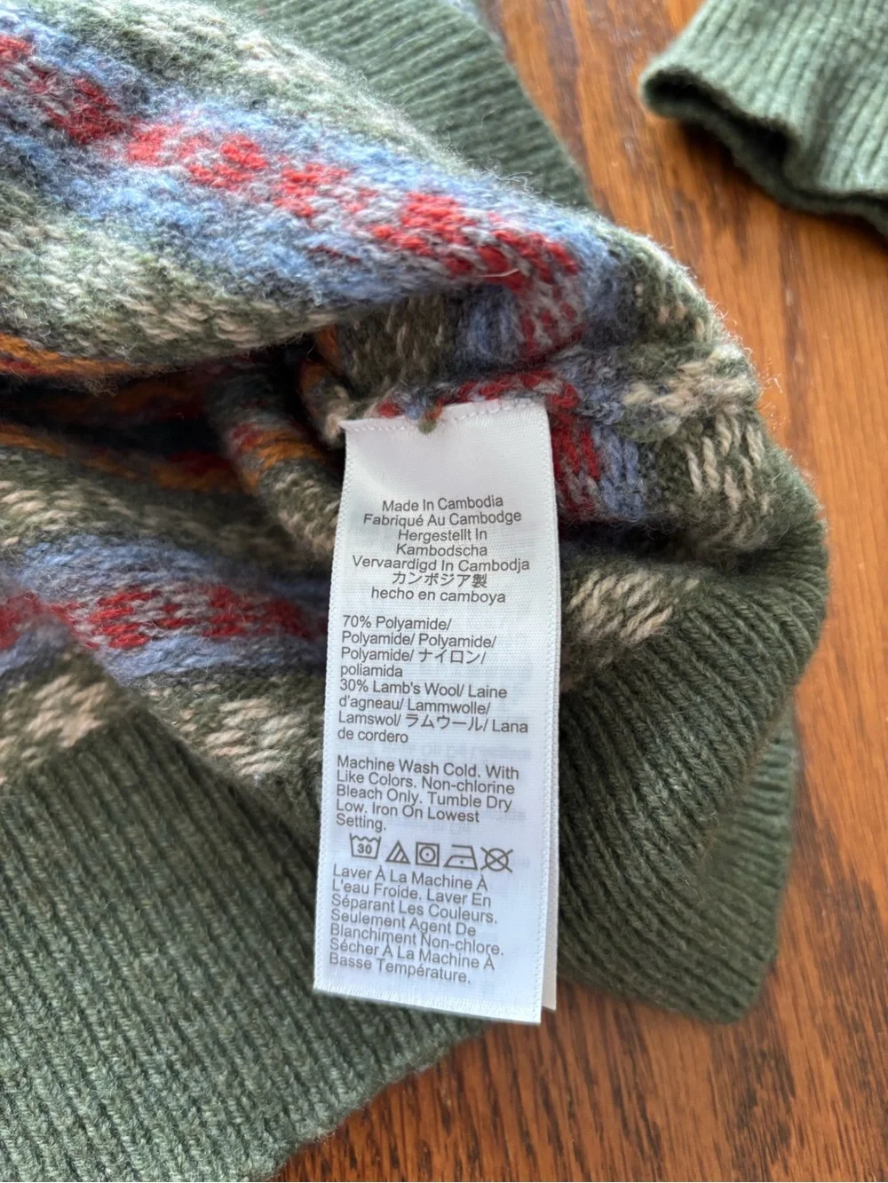 J crew mens fair isle wool blend sweater green blue L